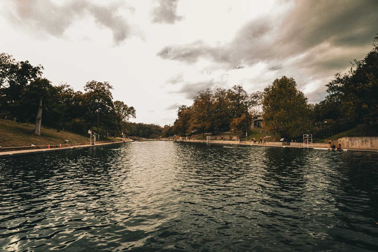 Barton Springs Pool on an overcast afternoon